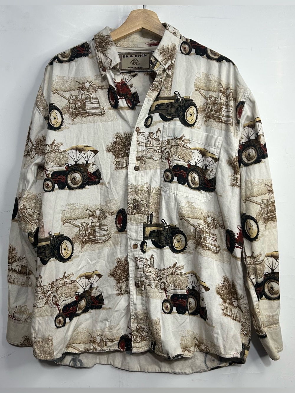 5 for $25🔥Bit & Bridle Button Front Tractor‎ Print Shirt Medium - Picture 1 of 8